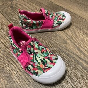 Stride Rite Pink and Green Tropical Bird Slip On Walker Shoes Size 6